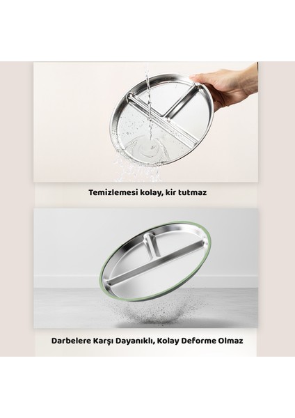 Silikon Kaplı Bebek Tabak, 3 Bölmeli Paslanmaz Çelik Mama Tabağı, Vakumlu, 304 Çelik, Yeşil fırsatları