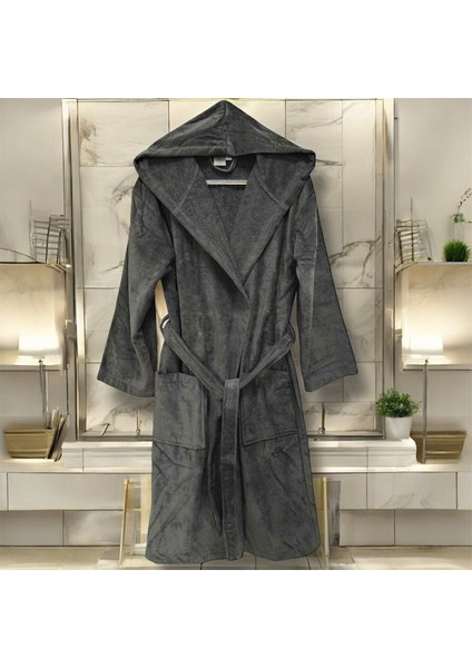 Kadife Kapüşonlu Bornoz %100 Pamuk