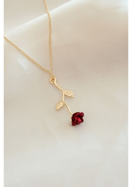 Kırmızı Gül Figürlü Kolye - TJ-BKO6392