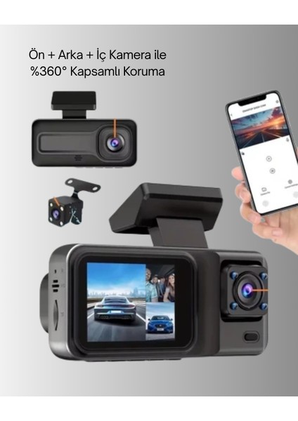 3 Kameralı Araç Içi Kayıt Cihazı 1080P Full Hd Gece Görüşlü ve Wi-Fi Bağl - BI001V-4YVL7 fırsatları