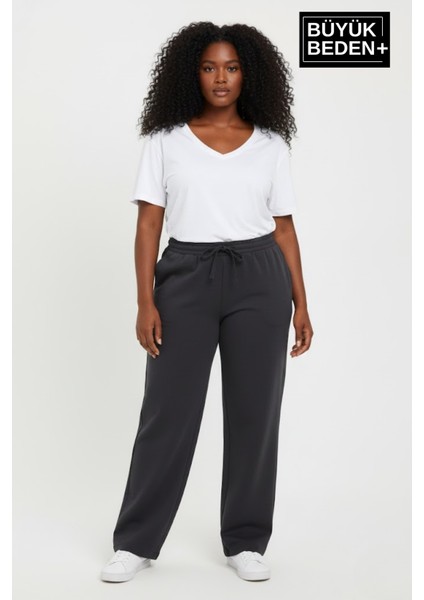 Kadın Büyük Beden Rahat Kesim Lastikli Bel Paça Reçmeli Eşofman Altı SPR26EAK952