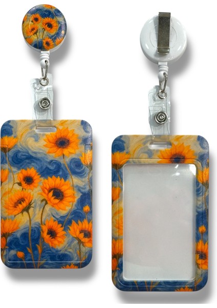 Yaka Kartlığı Yoyolu Kartlık Koruyucu Çekmeli Kart Tutucu Kartlık Ay Çiçeği Günebakan ve Gökyüzü