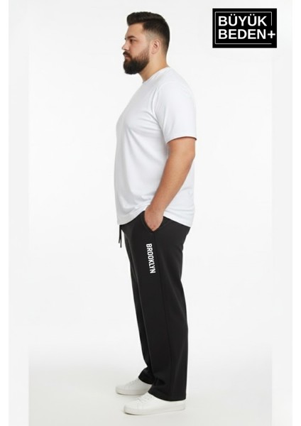 Erkek Büyük Beden Brooklyn Baskılı Rahat Kesim Lastikli Bel Paça Reçme Eşofman Altı SPR26EA952-2