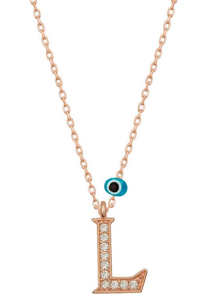 925 Ayar Gümüş Nazar Rose L Harfi Kadın Gümüş Kolye T6881 (972972)