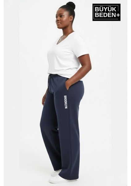 Kadın Büyük Beden Brooklyn Baskılı Rahat Kesim Lastikli Bel Paça Reçme Eşofman Altı SPR26EAK952-2