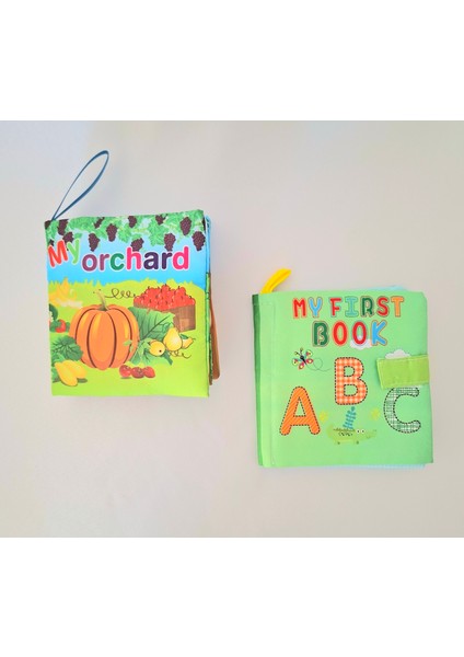 Hışırtı Sesli Bez Kitap 2 Adet Ingilizce Bebek Bez Kitap Rakam ve Harf Öğretici Bebek Kitabı