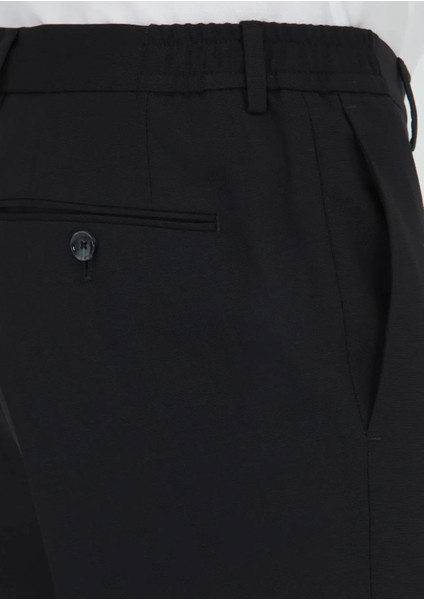 Siyah Düz Kumaş Comfort Fit Klasik %100 Yün Pantolon fırsatları