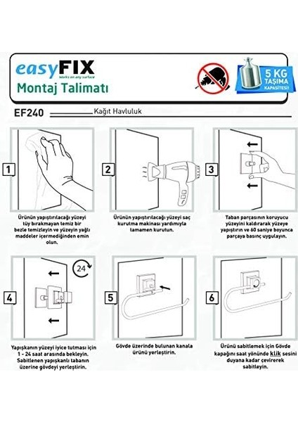 11.EF.240.02 Delme Vida Matkap Yok Easyfıx Yapıskanlı Kağıt Havluluk Mat Siyah, Siyah, Small modelleri