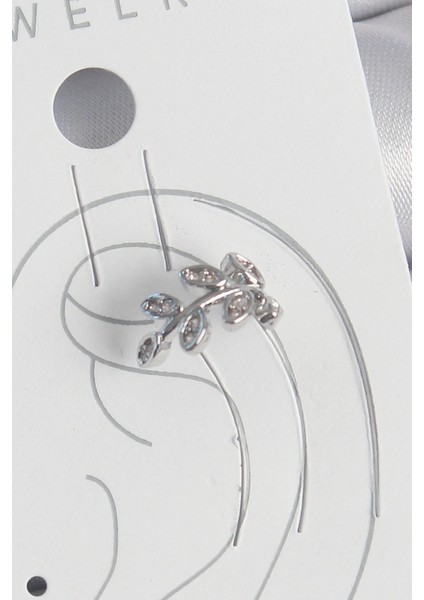 Pirinç Gümüş Renk Zirkon Taşlı Yaprak Model Kıkırdak Kadın Küpe - TJ-BKP10551