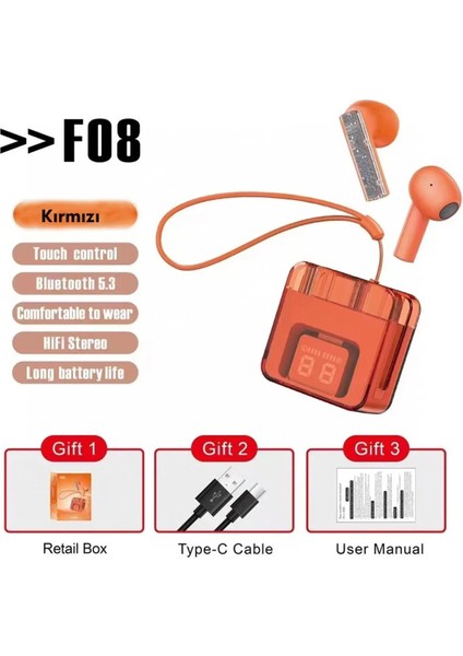 F08 Dijital Şarj Göstergeli Tws Bluetooth Kulaklık - KIRMIZI-(5796) - ME001W-51NE68