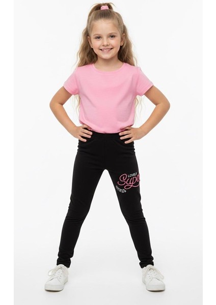 Kız Çocuk Pamuklu Nakışlı Likralı Şardonlu Tayt