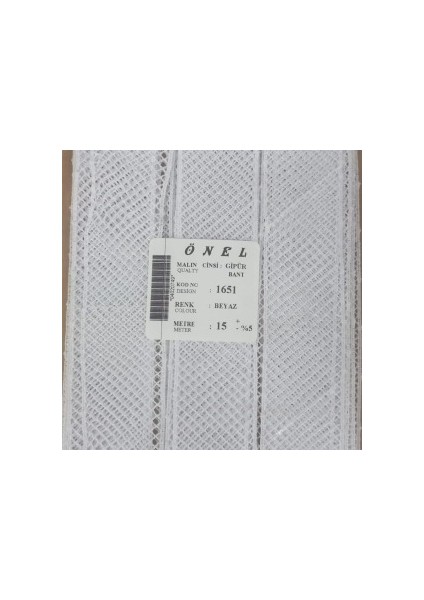 Dantel Polyester Güpür Bant Beyaz 15 Metre En 3 cm ON-1651-B