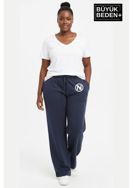 Kadın Büyük Beden N Logo Baskılı Rahat Kesim Lastikli Bel Paça Reçme Eşofman Altı SPR26EAK952-4