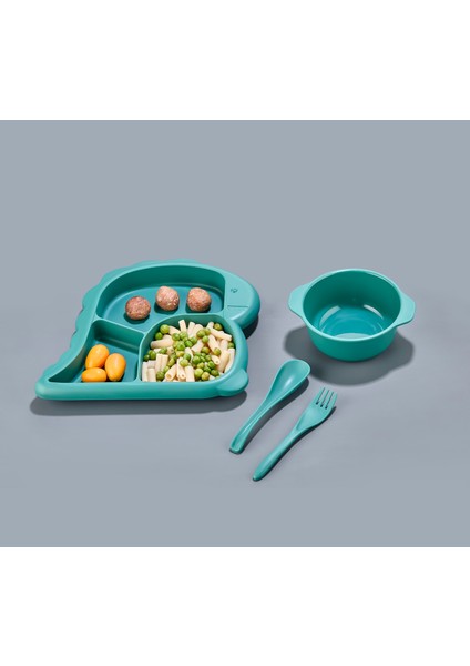 Dino Mama Seti - Tabak Çerezlik ve Çatal Kaşık - Bebek Yemek Kabı - Dinozor Çocuk Tabak Seti