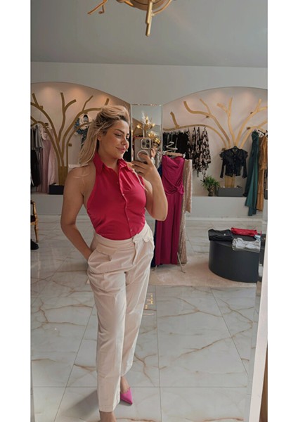 Ekru Keten Yüksek Bel Pantolon – Kusursuz Siluet Etkisi