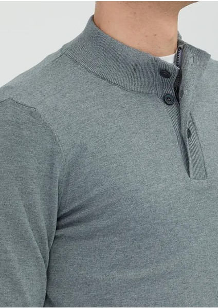 Gri Polo Yaka Düz Örgü Triko Kazak modelleri