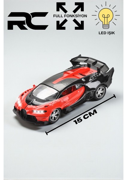 Uzaktan Kumandalı Şarjlı LED Işıklı Rc Oyuncak Bugatti Vision Gran Turismo Spor Yarış Arabası 15CM