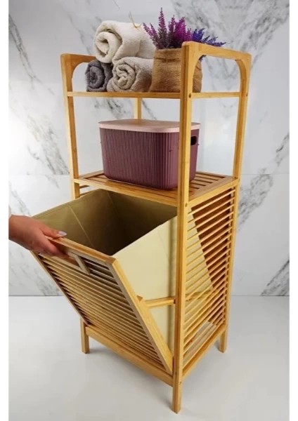 2 Organizer Raflı Ahşap Bambu Çek-Aç Kirli Sepeti fiyatları