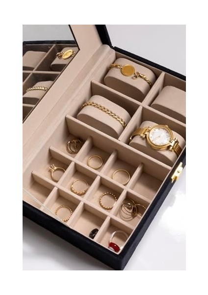 Aynalı Siyah Kadife Organizatör, Takı Kutusu modelleri