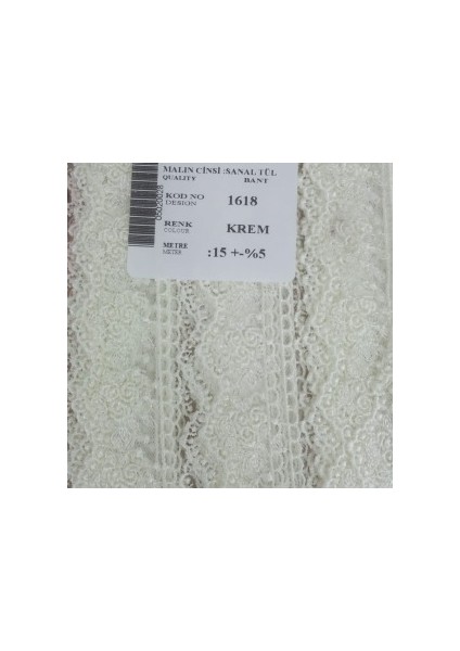 Dantel Polyester Sanal Tül Bant Krem 15 Metre En 3 cm ON-1618-KR