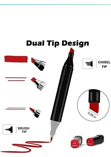 24&apos;lü Fırça Uçlu ve Kalın Uç Çift Taraflı Art Marker Boya Kalem Seti Çantalı fiyatları