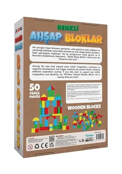 Oyuncak Renkli Ahşap Bloklar 50 Parça