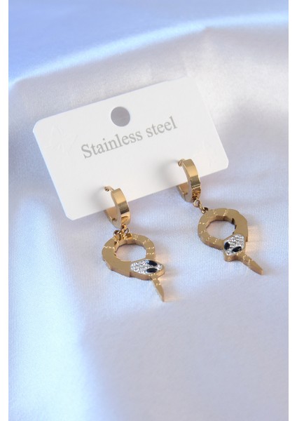 316L Çelik Gold Renk Yılan Model Zirkon Taşlı Kadın Küpe - TJ-BKP7284
