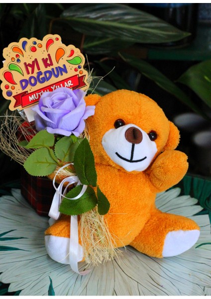 Elinde Kadife Gül & Iyi Ki Doğdun Kartı Tutan 25CM Peluş Ayı Sevdiklerinize Özel Gün Hediyesi fiyatları