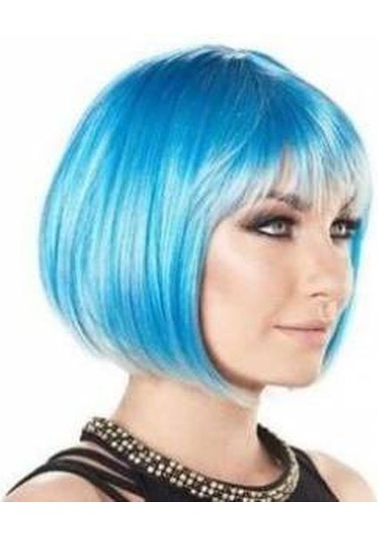 Turkuaz Renk Parti Peruğu Küt Saç modelleri