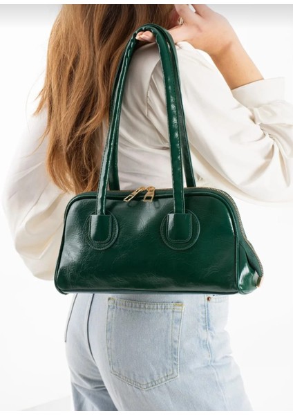 uzun saplı kadın omuz ve el çantası baget yeşil ve siyah modelleri