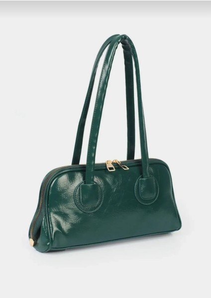 uzun saplı kadın omuz ve el çantası baget yeşil ve siyah