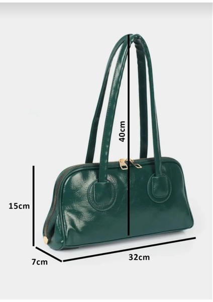 uzun saplı kadın omuz ve el çantası baget yeşil ve siyah