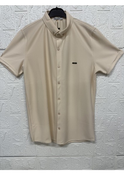 Kısa Kollu Bürümcük Doku Sade Gömlek