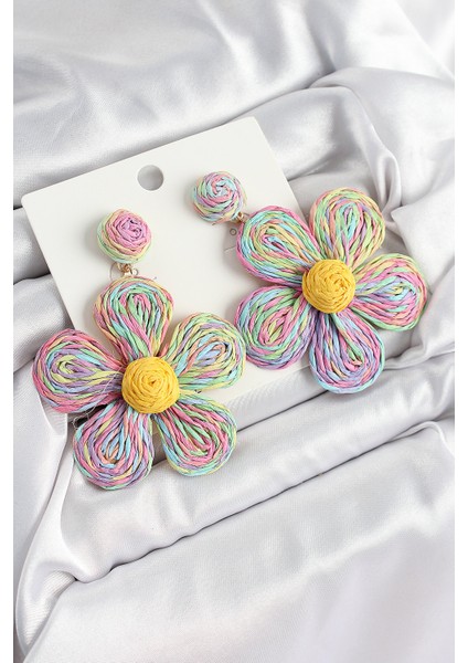 Pirinç Rainbow Papatya Model Gold Renk Kadın Hasır Küpe - TJ-BKP10895