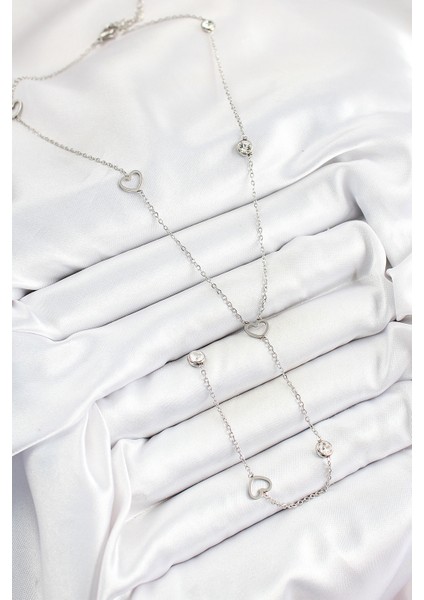 316L Çelik Zirkon Taşlı Kalp Figürlü Y Model Gümüş Renk Kadın Kolye - TJ-BKO10334 fiyatları