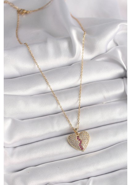 316L Çelik Gold Renk Zincir Zirkon Taşlı Kalp Model Kadın Kolye - TJ-BKO9644 fiyatları
