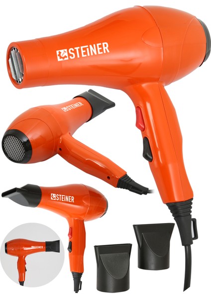 3600 W Profesyonel Saç Kurutma Makinesi Fön Makinesi Ac Motor MS-9001 Turuncu + 2 Adet Başlık modelleri