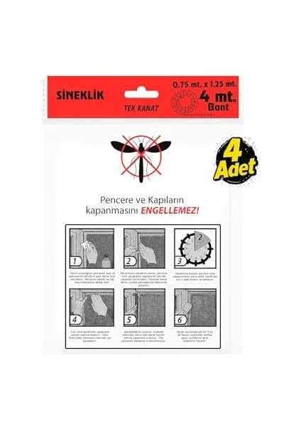Tek Kanat Pratik Sineklik, 0.75 m x 1.25 m Tül, Kapı & Pencere Uyumlu, 4 M Yapıştırma Bantlı (4 Adet) fiyatları