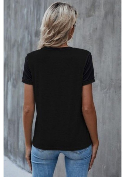 Yakası Dantelli Kısa Kollu Viskon Bluz - Siyah fırsatları