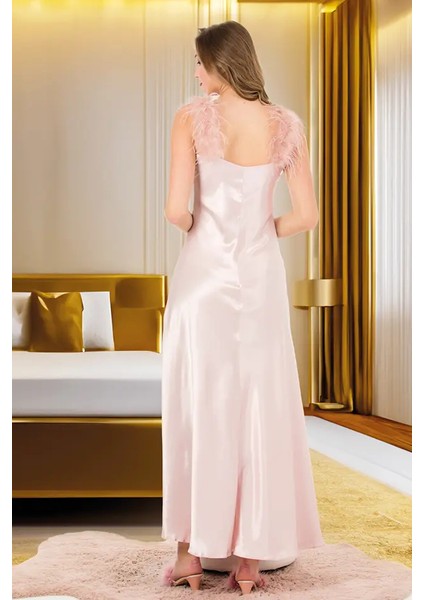 Lady Tüylü Askı Pudra Saten Gecelik Sabahlık Takım fiyatları