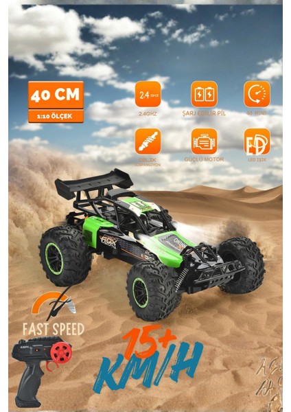 Uzaktan Kumandalı Şarjlı Işıklı Dev Buggy Off Road Yüksek Hızlı 15/km Yapan Arazi Arabası 40CM