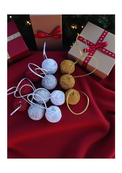 Yılbaşı Ağacı Süsü 12 Adet Simli Top Yılbaşı Süsü Set modelleri