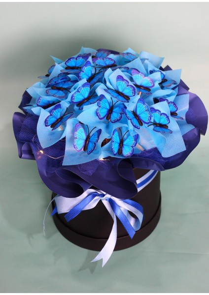 Kutuda Kelebek Işıklı Mavi Renkli 30CM