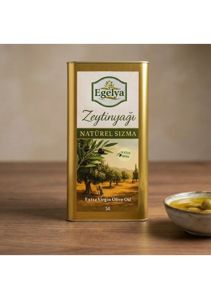 Natürel Sızma Zeytinyağı 5 L Teneke – Soğuk Sıkım – Yeni Hasat – %100 Doğal