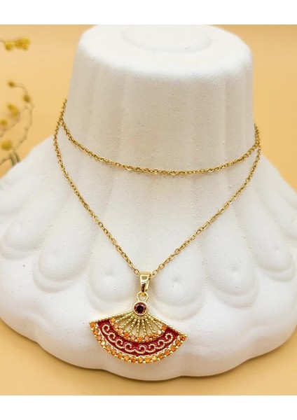 Zirkon Taşlı Kırmızı Yelpaze Kolye fiyatları