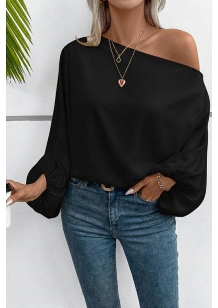 Kayık Yaka Salaş Kesim Sandy Bluz - Siyah fiyatları
