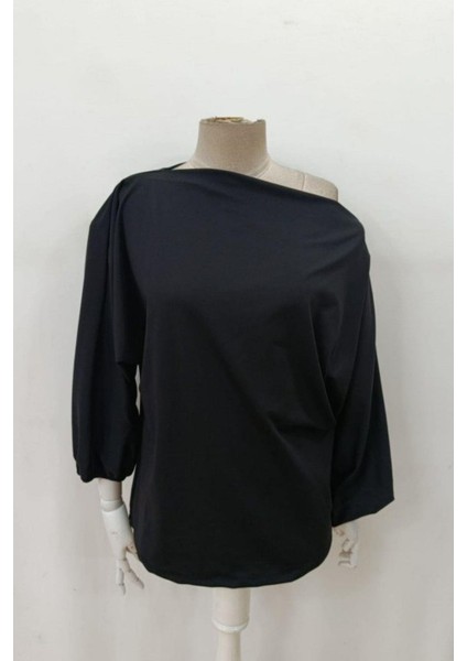 Kayık Yaka Salaş Kesim Sandy Bluz - Siyah modelleri