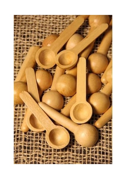 12&apos;li Ahşap Baharatlık - Ölçek Kaşığı - Ahşap Kaşık 7 cm Ahşap