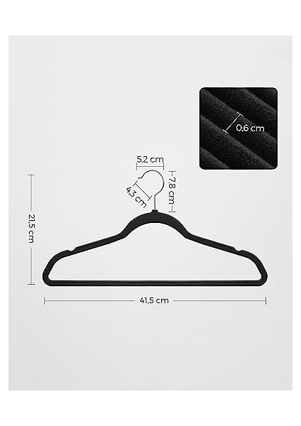 Kadife Elbise Askısı, 30&apos;lu Set, Askı, Ceket Askısı, 41,5 cm Genişliğinde, Elbise Askısı, Ince, Dayanıklı, 360° Dönebilen Kanca, Manto, Gömlek ve Takım Elbiseler Için, Siyah CRF26BK modelleri