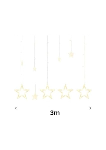 Dekoratif LED Işık 3 Metre Yıldız Figürlü Perde Süsleme Işığı Yılbaşı Doğum Günü Ramazan Parti ve Ev Dekorasyon LED Işık